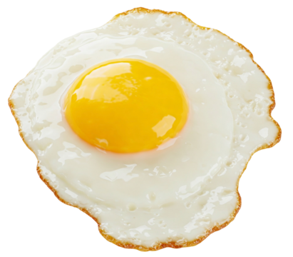 Fried Egg on transparent background. AI generated breakfast food. Good for brain function, eye health, and even helping with weight management. PNG

