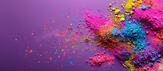 Happy Holi Festival Decoration Top View of Colorful Holi Powder and Festive Elements Creating a Vibrant Celebration