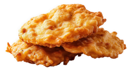 stack of golden-brown. crispy fritters or fried snacks. showcasing a textured. flaky surface that suggests a savory flavor these fried items are commonly enjoyed as appetizers or street food. often se