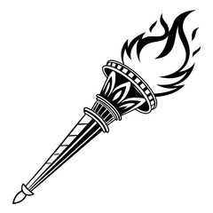 Lighted torch icon, black silhouette isolated on transparent background