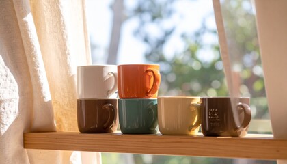 整列したマグカップ