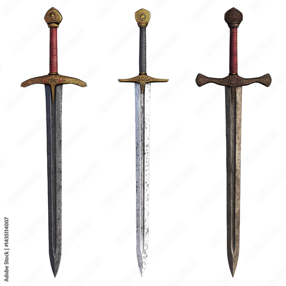 Poster medieval swords displayed on a transparent background showcasing intricate designs and craftsmanship