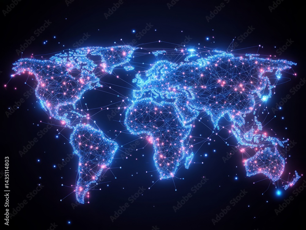 Poster global network: a stunning visual of a global network, representing interconnectedness, digital tran