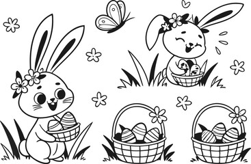 Easter Bunny Clipart Set for Cute Holiday Designs. Hand Drawn Easter Bunny Clipart Set. Adorable Easter Bunny Clipart Set for Crafts. Easter Bunny Clipart Set for Creative Projects