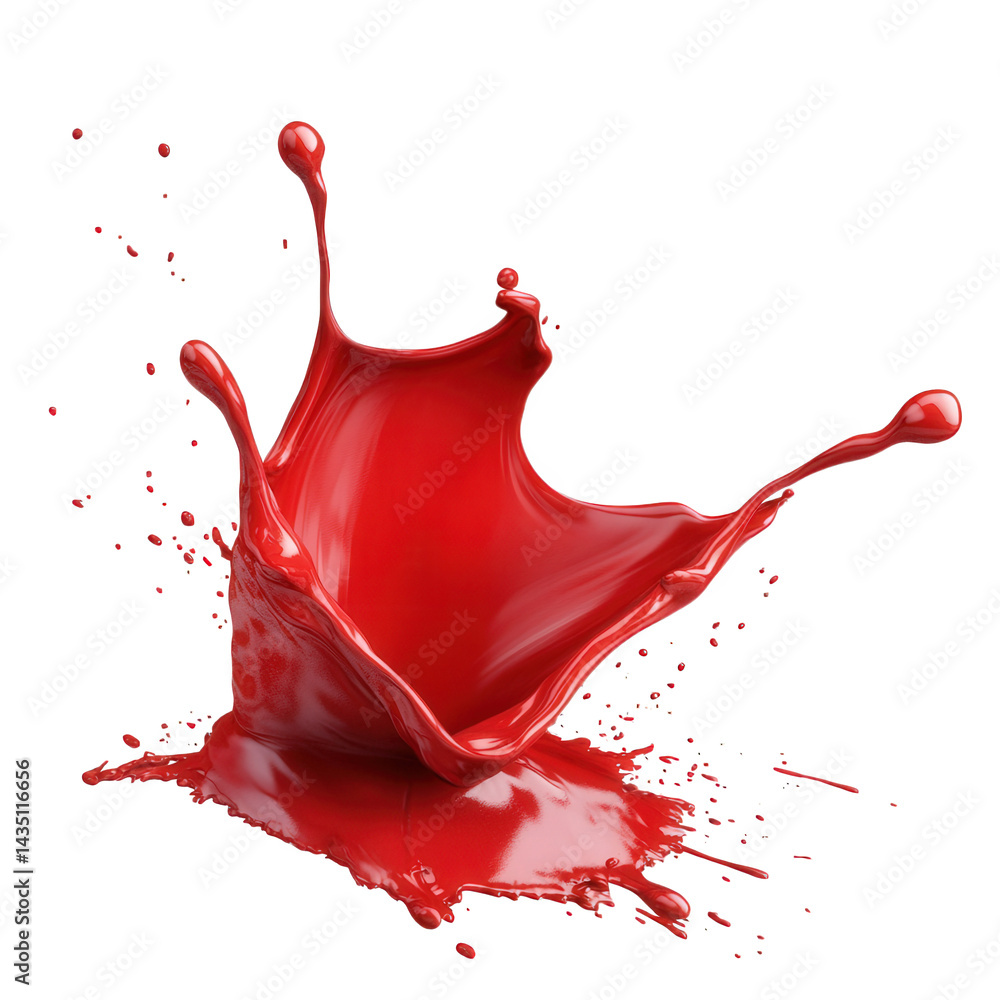Poster a dynamic splash of vibrant red liquid. showcasing the fluid motion and texture of the material the 