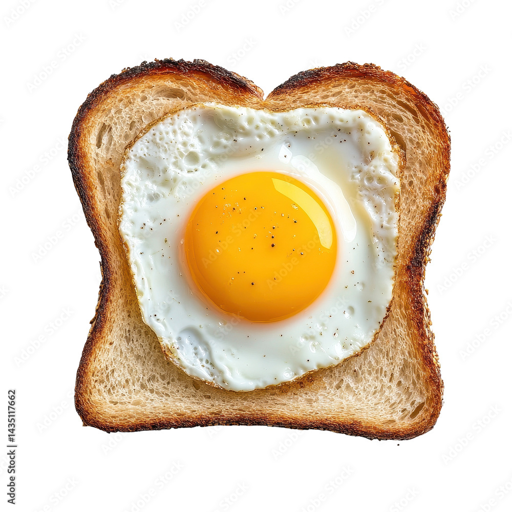 Poster toast topped with a perfectly fried egg on a transparent background for a simple breakfast treat, to