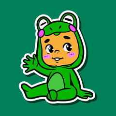 Doodle Sticker Illustration of a Kid Wearing a Frog Costume