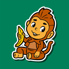 Doodle Sticker Illustration of a Kid Wearing a Monkey Costume