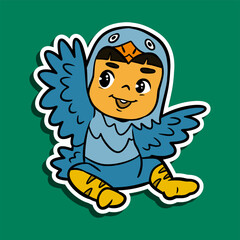 Doodle Sticker Illustration of a Kid Wearing a Bird Costume