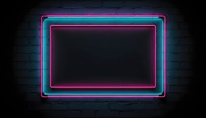 Vibrant Pink and Teal Neon Light Frame on Brick Wall Background