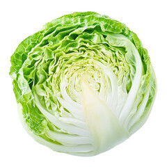 Obraz premium Freshly sliced cabbage showcasing vibrant green layers on a Transparent background, Slice cabbage isolated on PNG background