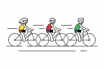 Obraz premium Cyclists Riding Bikes in Line Simple Graphics on Transparent Background