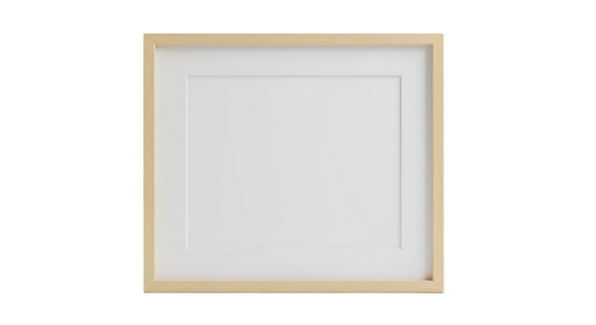 Minimalist light wood picture frame with white border on clean white surface