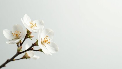 Delicate white blossoms against pure white backdrop, delicate, close-up