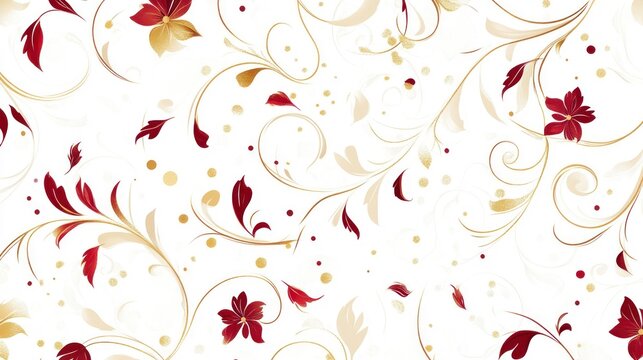 Ornate floral pattern, gold and burgundy on white background