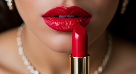 Obraz premium Crimson Kiss A Scarlet Secret The Ritual Of Red Ruby Red Rendezvous Bold And Beautiful Painted Passion Lip Service The Color Of Confidence Red Lip Statement Enchantment In Red AI Generated