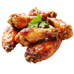 Deliciously cooked chicken wings served on a white plate for appetizing presentation and enjoyment, Tasty chicken wings on isolated on Transparent background