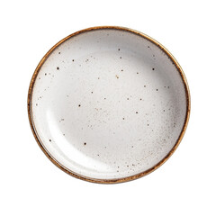 Ceramic round plate with speckled design on a white background for culinary presentations, Empty ceramic round plateisolated on white background