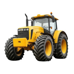 Obraz premium yellow agricultural tractor designed for farming tasks it showcases large. rugged tires and a robust structure. emphasizing its utility in plowing. tilling. and other fieldwork the tractor is a vital