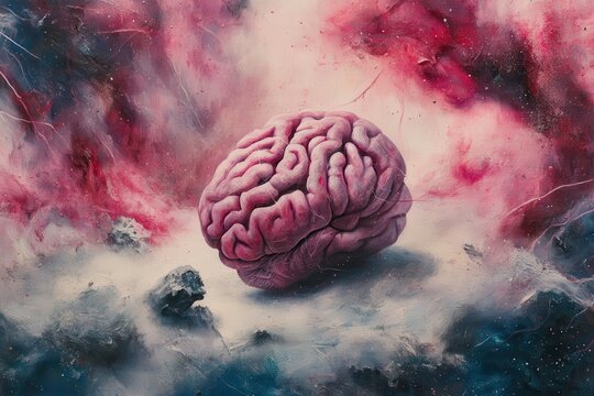 Pink brain amidst cosmic dust - Powered by Adobe