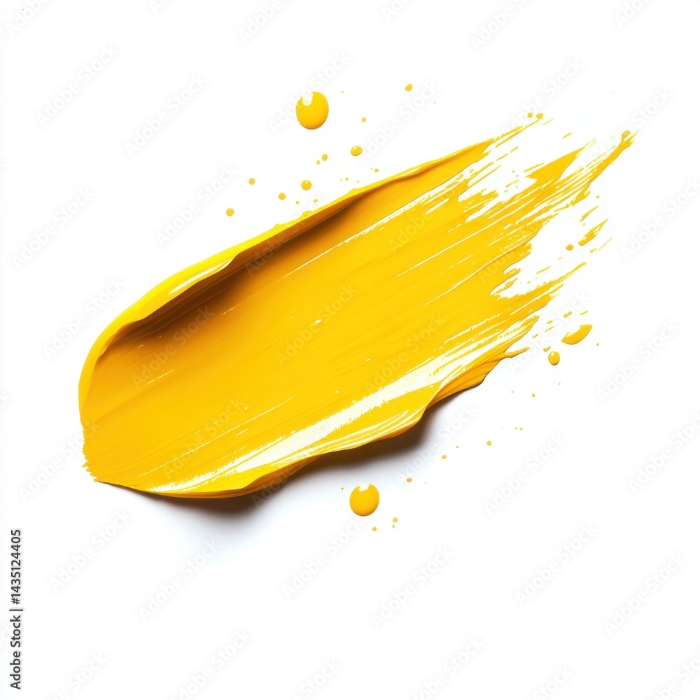 Poster vibrant yellow paint stroke on a white backdrop creating a dynamic artistic expression, perfect for 