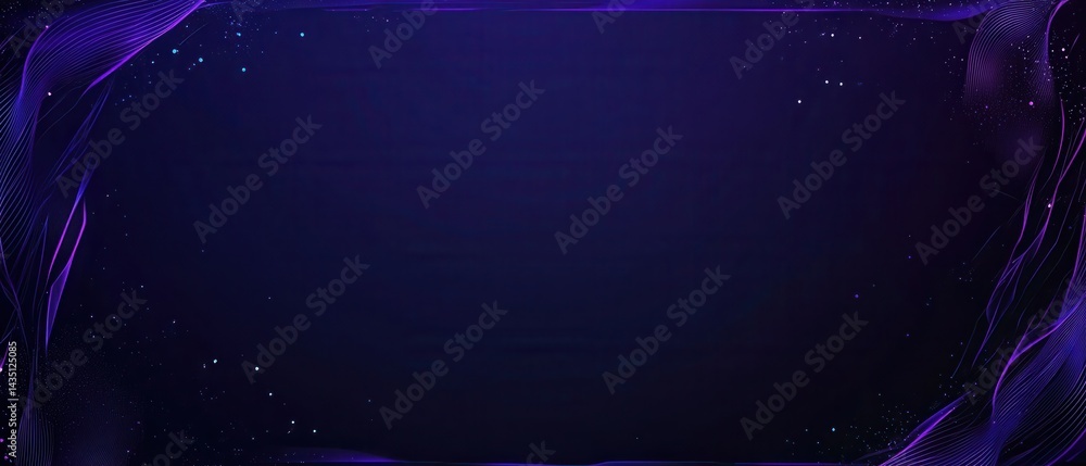 Poster elegant dark purple background with wavy lines and sparkling dots creating a futuristic and modern a