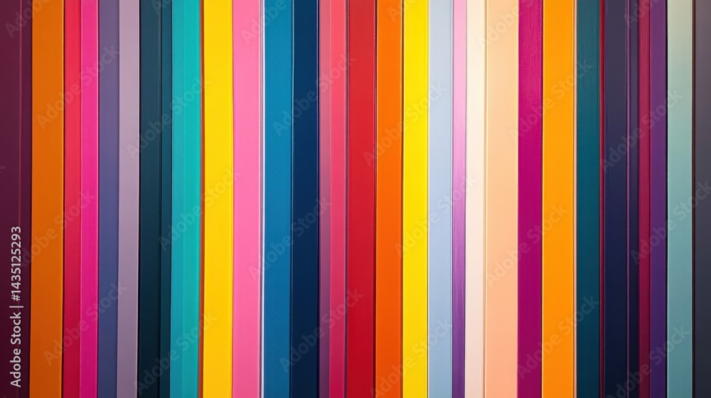 Poster vibrant vertical stripes in a spectrum of colors creating a bold and modern design with a playful an