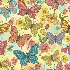 Butterflies & Blooms: A Pastel Dream AI Generated