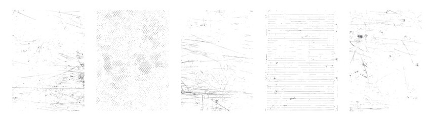 Overlay textures set stamp with grunge effect. Old damage Dirty grainy and scratches. Set of different distressed black grain texture. Distress overlay vector textures.	