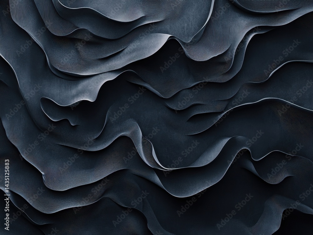 Poster abstract dark blue waves flowing with delicate lines creating a modern artistic background soft ligh