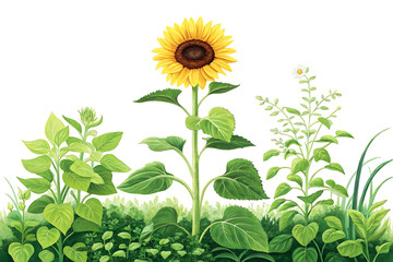 Fototapeta premium Sunflower Growing in Garden with Green Background – Organic Lifestyle Image