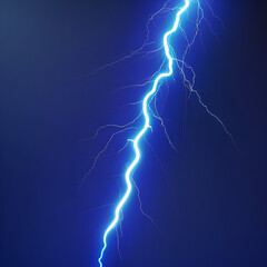 Vibrant blue lightning bolt illuminated against a rich, dark indigo background, with subtle gradient effects and nuanced shading, showcasing a highly detailed 3D rendering with intricate textures and 