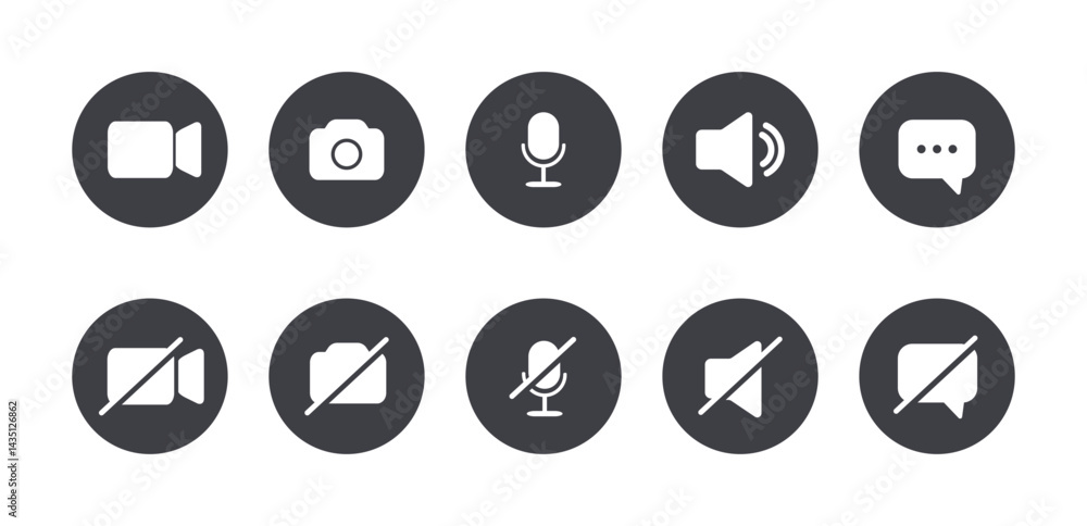 Aufkleber icon videocall collection. set of video communication elements. web app ui display template. buttons