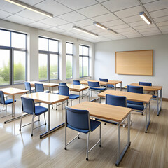 Fototapeta premium Bright and Airy Classroom: Stock Photo of Modern School Room