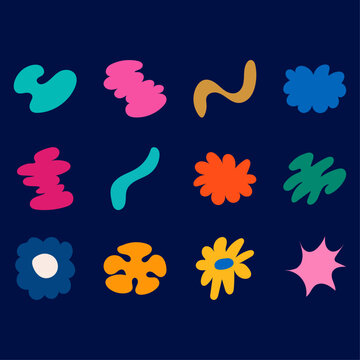 Colourful Organic Shapes Collection on Dark Background / Funky Contemporary Graphic Shapes.