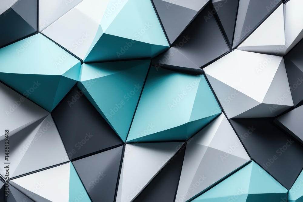 Poster geometric mosaic of triangular shapes in shades of blue gray and white creating a modern abstract ba