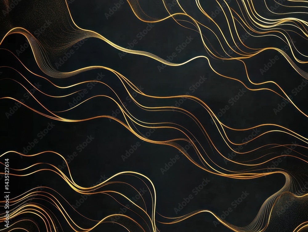 Poster elegant black background with golden wavy lines creating a luxurious and modern aesthetic perfect fo