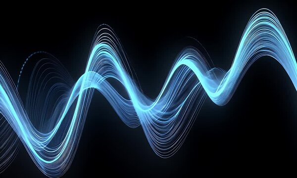 Blue Glowing Light Waves on Black Background

