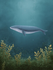 Obraz premium Majestic Blue Whale in the Deep Ocean