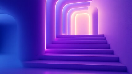 Obraz premium Neon Steps with Purple Archway.