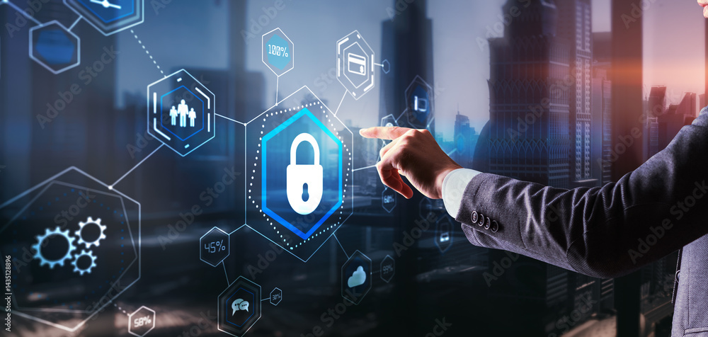 Aufkleber digital security concept. futuristic monitor with information data