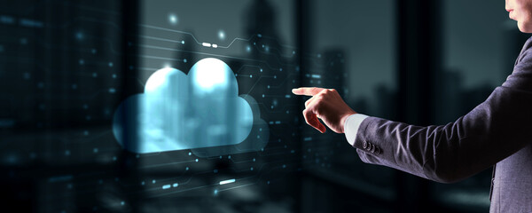 Digital technology data exchange cloud computing global business concept. Cloud computing on a virtual screen