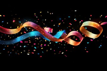 Colorful swirling ribbons and glowing particles, isolated on alpha channel for celebratory visuals