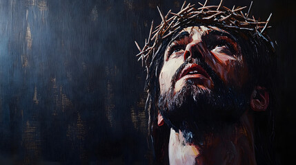 A painting of Jesus Christ with a crown of thorns on his head