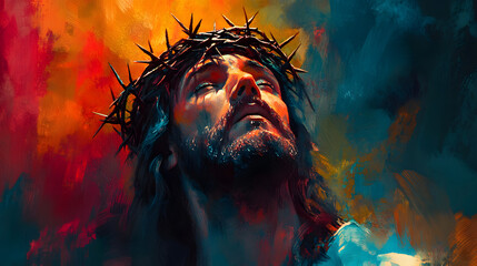 A painting of Jesus Christ with a crown of thorns on his head