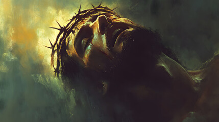 A painting of Jesus Christ with a crown of thorns on his head