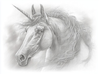 Obraz premium Elegant Pencil Drawing of a Majestic Unicorn with Flowing Mane