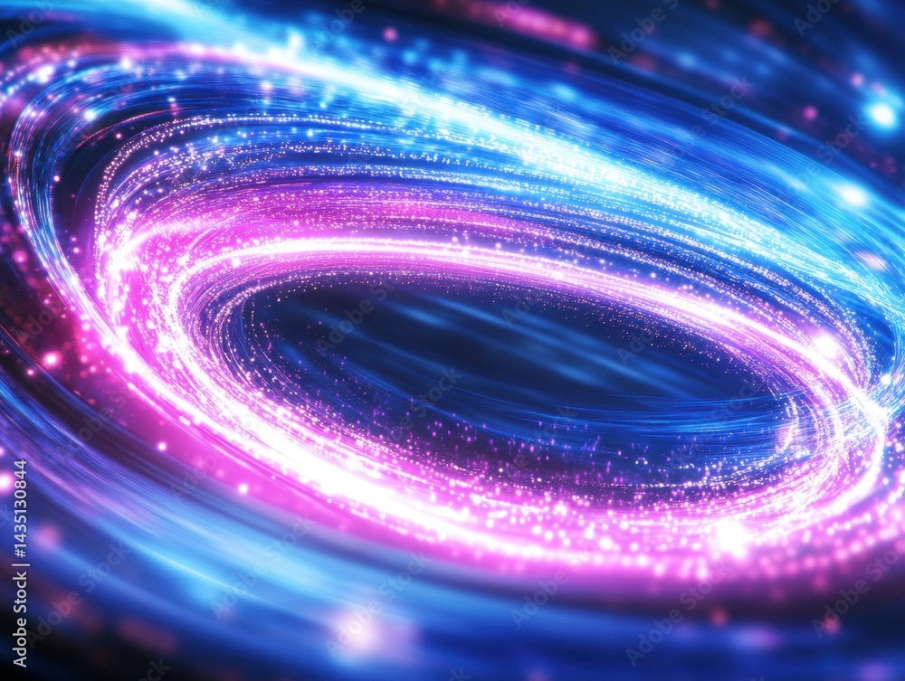 Poster abstract luminous vortex with swirling light trails of blue and pink energy creating a cosmic portal