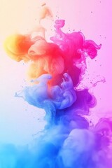 Fototapeta premium Colorful ink cloud in water abstract background ethereal gradient hues of blue pink orange and yellow artistic splash creating a dreamy and vibrant visual effect