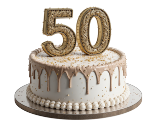 50th Happy birthday cake isolated on transparent background - PNG format.